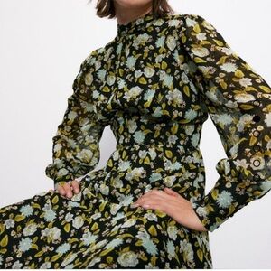 Zara Black and White Sheath Dress with Bishop Sleeves